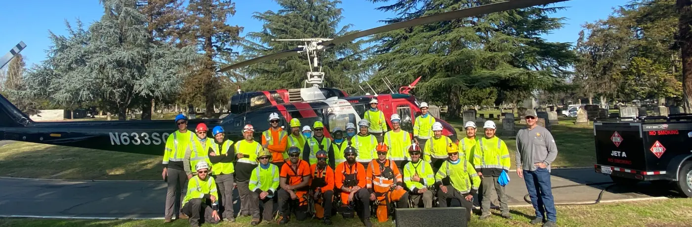 Old Fellows Lawn Cemetery and Mausoleum BrightView Tree Care helicopter